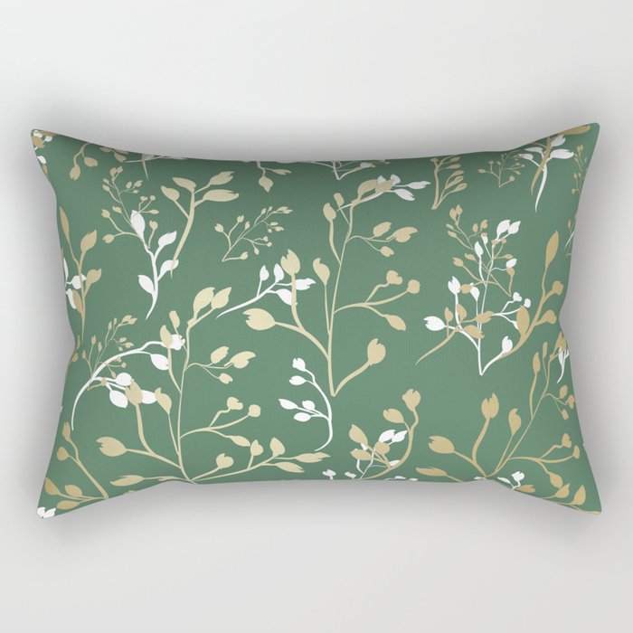 Floral Leaves, Green and Gold, Design Prints Rectangular Pillow Gallery Image 1
