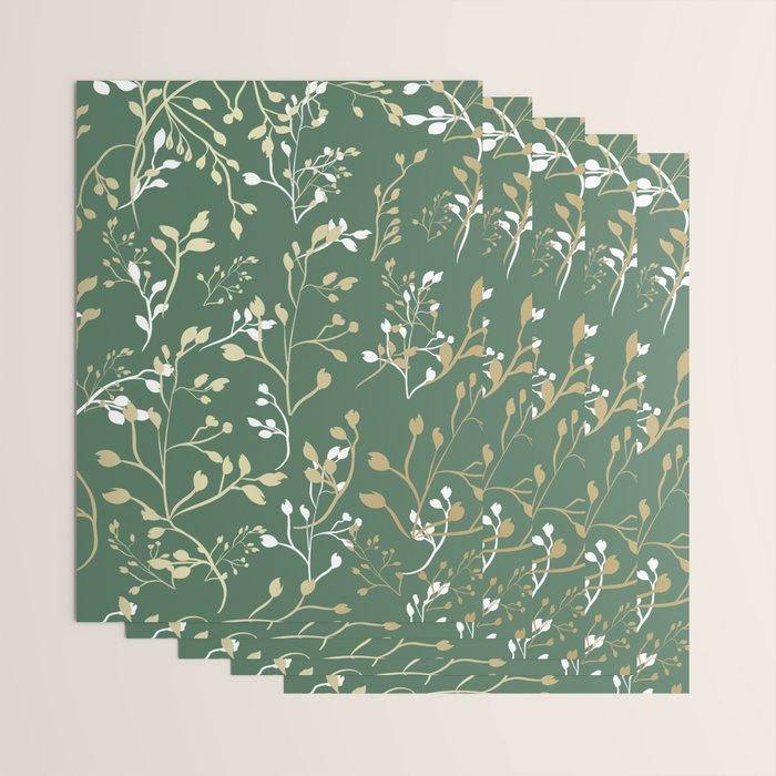 Floral Leaves, Green and Gold, Design Prints Wrapping Paper Gallery Image 3
