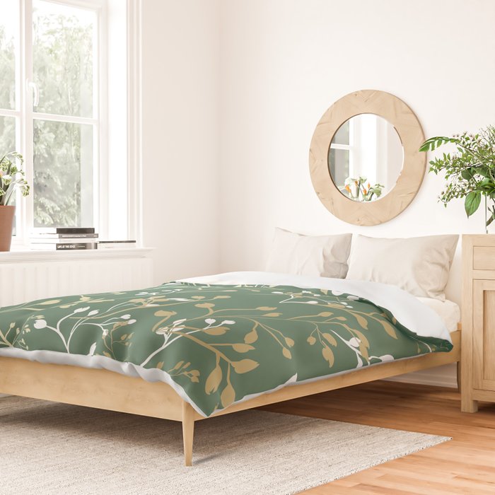Floral Leaves, Green and Gold, Design Prints Duvet Cover Gallery Image 2