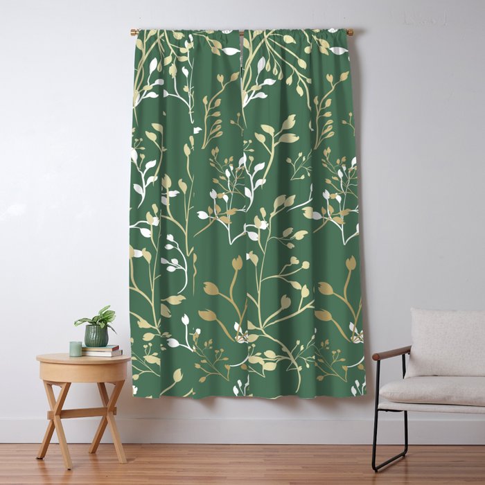 Floral Leaves, Green and Gold, Design Prints Window Curtain Gallery Image 5