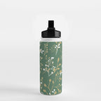 Floral Leaves, Green and Gold, Design Prints Water Bottle Gallery Image 2