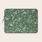 Floral Leaves, Green and Gold, Design Prints Laptop Sleeve Gallery Image 1