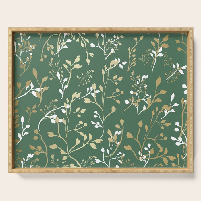 Floral Leaves, Green and Gold, Design Prints Serving Tray Gallery Image 1