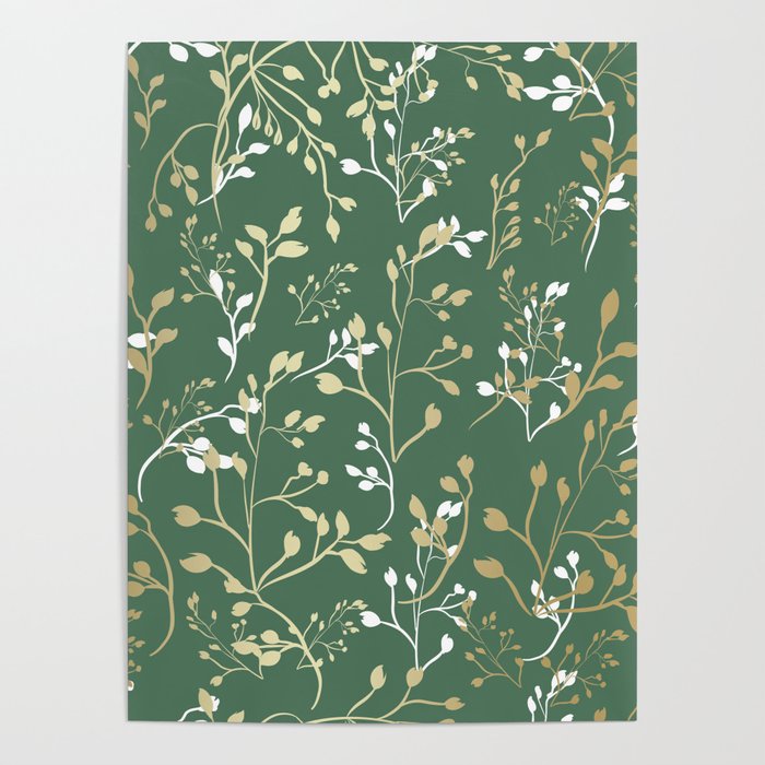 Floral Leaves, Green and Gold, Design Prints Poster Gallery Image 4