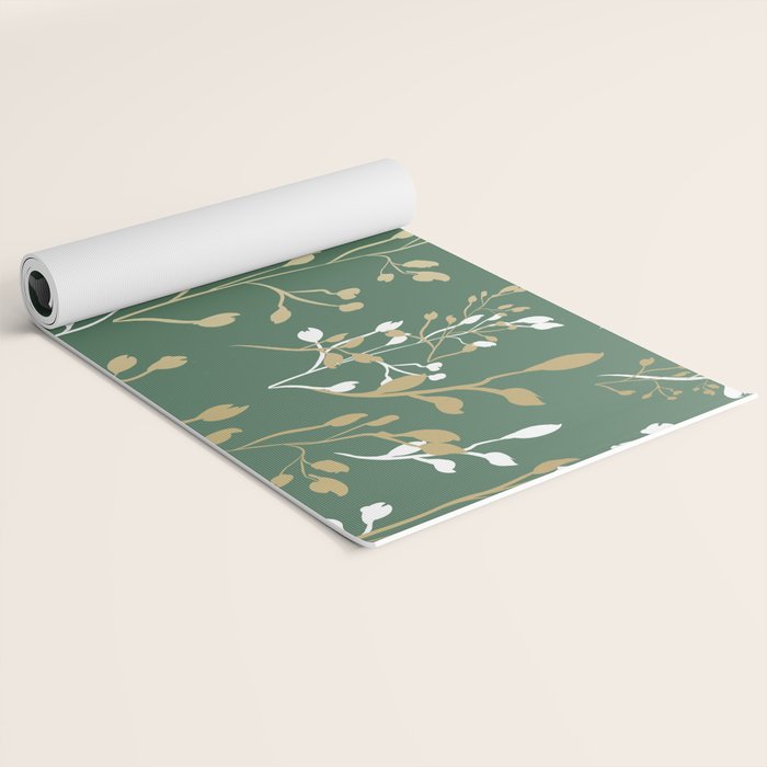 Floral Leaves, Green and Gold, Design Prints Yoga Mat Gallery Image 2