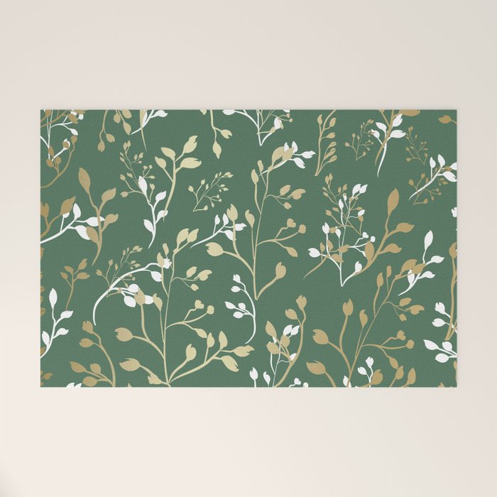 Floral Leaves, Green and Gold, Design Prints Welcome Mat Gallery Image 1