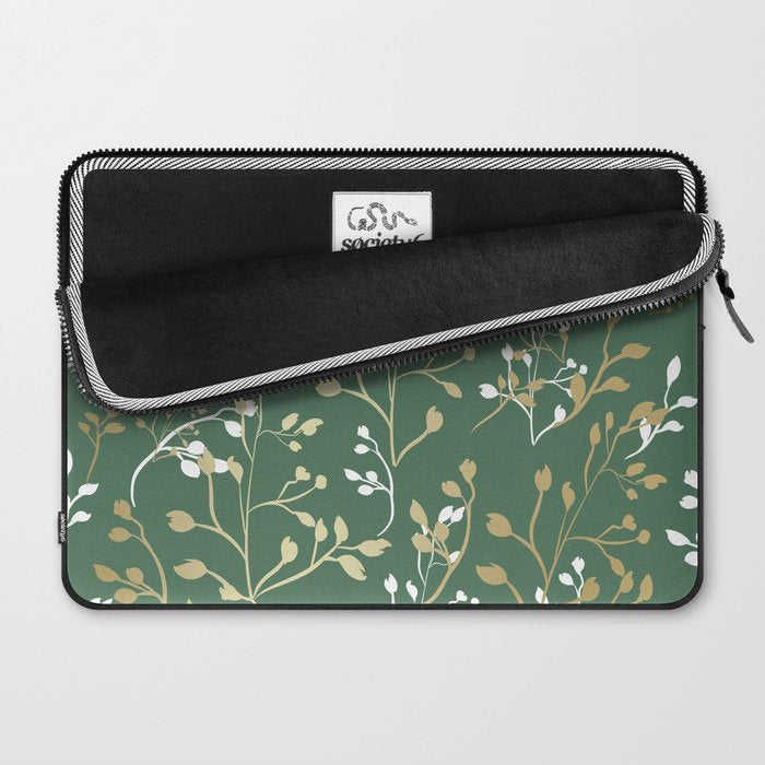 Floral Leaves, Green and Gold, Design Prints Laptop Sleeve Gallery Image 2