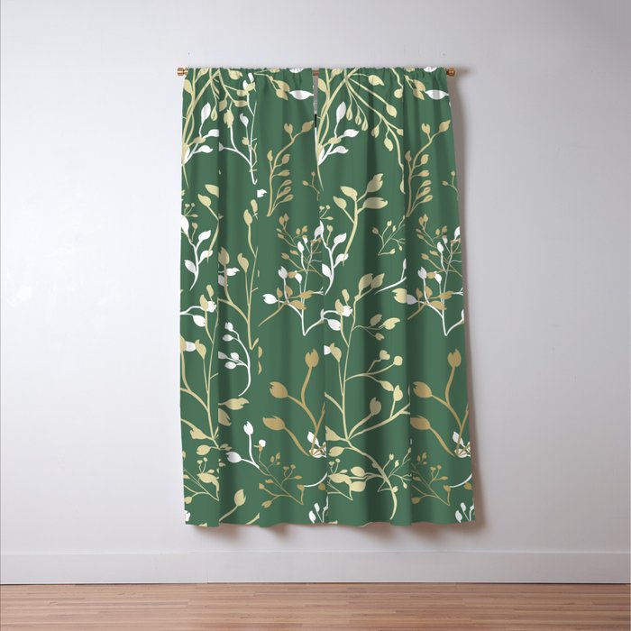 Floral Leaves, Green and Gold, Design Prints Window Curtain Gallery Image 3