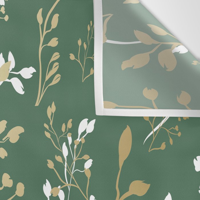 Floral Leaves, Green and Gold, Design Prints Wall Tapestry Gallery Image 3