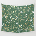 Floral Leaves, Green and Gold, Design Prints Wall Tapestry Gallery Image 4