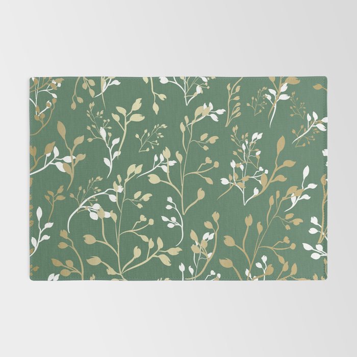Floral Leaves, Green and Gold, Design Prints Rug Gallery Image 2