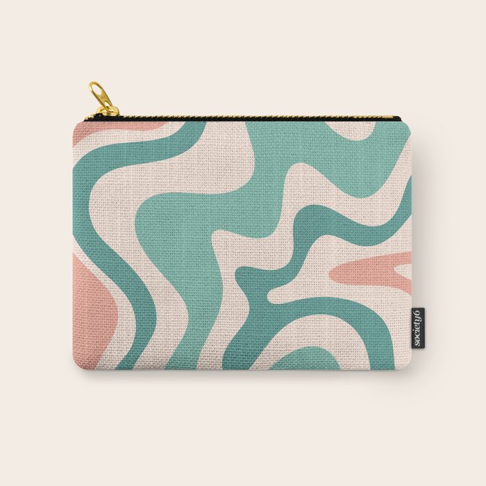 Retro Liquid Swirl Abstract Pattern Teal Blush Pink Mustard Carry All Pouch Gallery Image 1