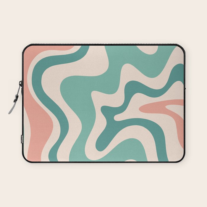 Retro Liquid Swirl Abstract Pattern Teal Blush Pink Mustard Laptop Sleeve Gallery Image 1