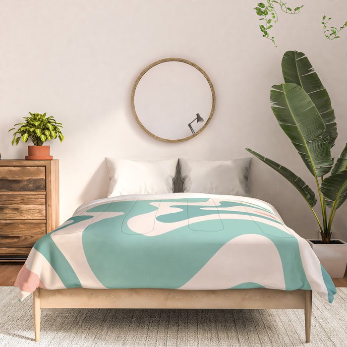 Retro Liquid Swirl Abstract Pattern Teal Blush Pink Mustard Comforter Gallery Image 3