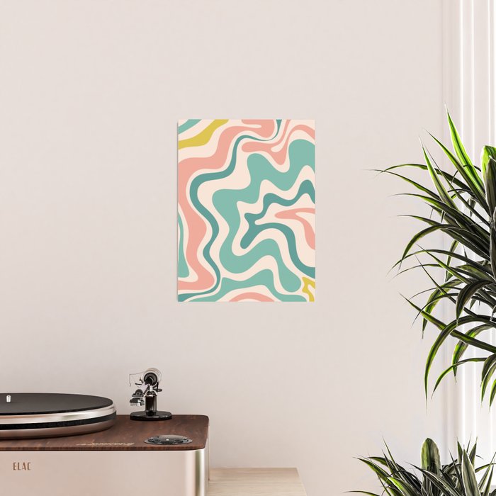 Retro Liquid Swirl Abstract Pattern Teal Blush Pink Mustard Poster Gallery Image 2