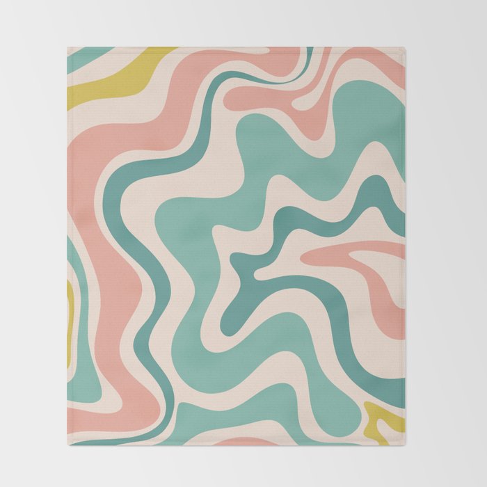 Retro Liquid Swirl Abstract Pattern Teal Blush Pink Mustard Throw Blanket Gallery Image 2