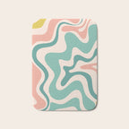 Retro Liquid Swirl Abstract Pattern Teal Blush Pink Mustard Bath Mat Gallery Image 1