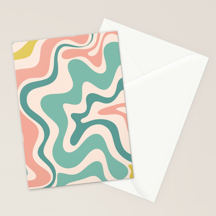 Retro Liquid Swirl Abstract Pattern Teal Blush Pink Mustard Stationery Card Gallery Image 2