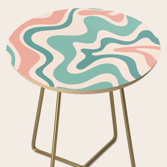 Retro Liquid Swirl Abstract Pattern Teal Blush Pink Mustard Side Table Gallery Image 2