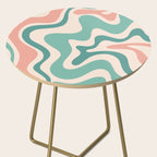 Retro Liquid Swirl Abstract Pattern Teal Blush Pink Mustard Side Table Gallery Image 2