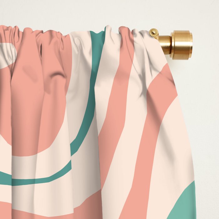Retro Liquid Swirl Abstract Pattern Teal Blush Pink Mustard Window Curtain Gallery Image 2