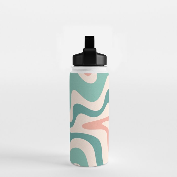 Retro Liquid Swirl Abstract Pattern Teal Blush Pink Mustard Water Bottle Gallery Image 2
