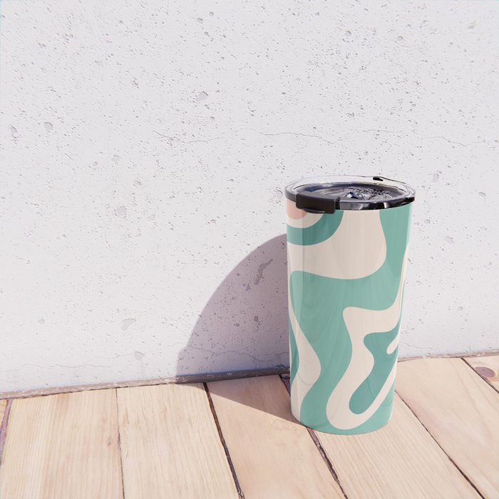 Retro Liquid Swirl Abstract Pattern Teal Blush Pink Mustard Travel Mug Gallery Image 4