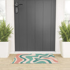 Retro Liquid Swirl Abstract Pattern Teal Blush Pink Mustard Welcome Mat Gallery Image 3