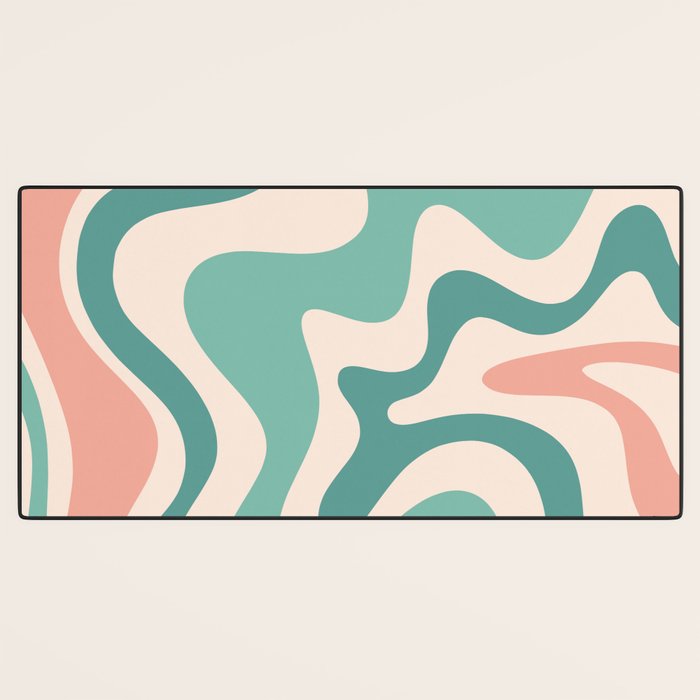 Retro Liquid Swirl Abstract Pattern Teal Blush Pink Mustard Desk Mat Gallery Image 3