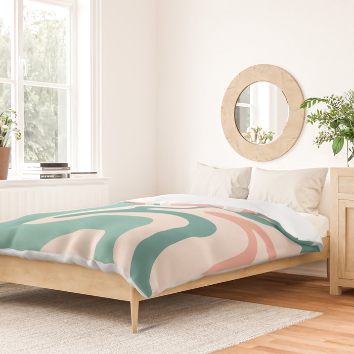 Retro Liquid Swirl Abstract Pattern Teal Blush Pink Mustard Duvet Cover Gallery Image 2