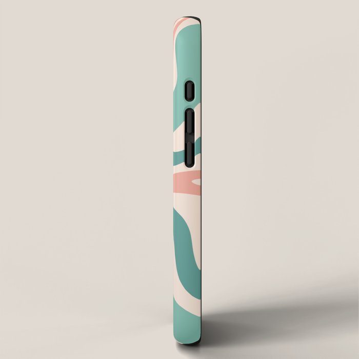 Retro Liquid Swirl Abstract Pattern Teal Blush Pink Mustard iPhone Case Gallery Image 2