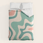 Retro Liquid Swirl Abstract Pattern Teal Blush Pink Mustard Comforter Gallery Image 6