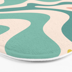 Retro Liquid Swirl Abstract Pattern Teal Blush Pink Mustard Bath Mat Gallery Image 3