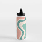 Retro Liquid Swirl Abstract Pattern Teal Blush Pink Mustard Water Bottle Gallery Image 3