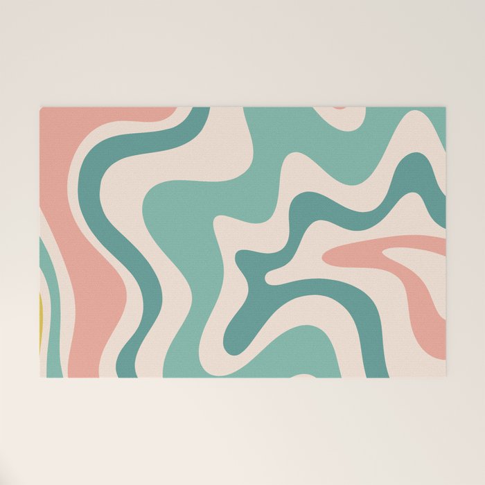 Retro Liquid Swirl Abstract Pattern Teal Blush Pink Mustard Welcome Mat Gallery Image 1