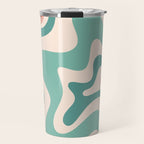 Retro Liquid Swirl Abstract Pattern Teal Blush Pink Mustard Travel Mug Gallery Image 1