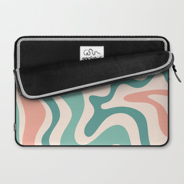 Retro Liquid Swirl Abstract Pattern Teal Blush Pink Mustard Laptop Sleeve Gallery Image 2