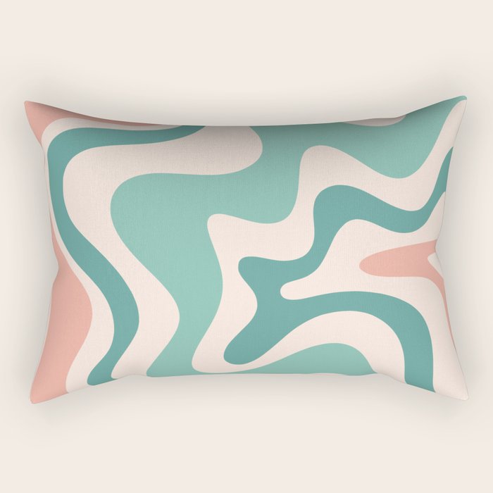 Retro Liquid Swirl Abstract Pattern Teal Blush Pink Mustard Rectangular Pillow Gallery Image 2
