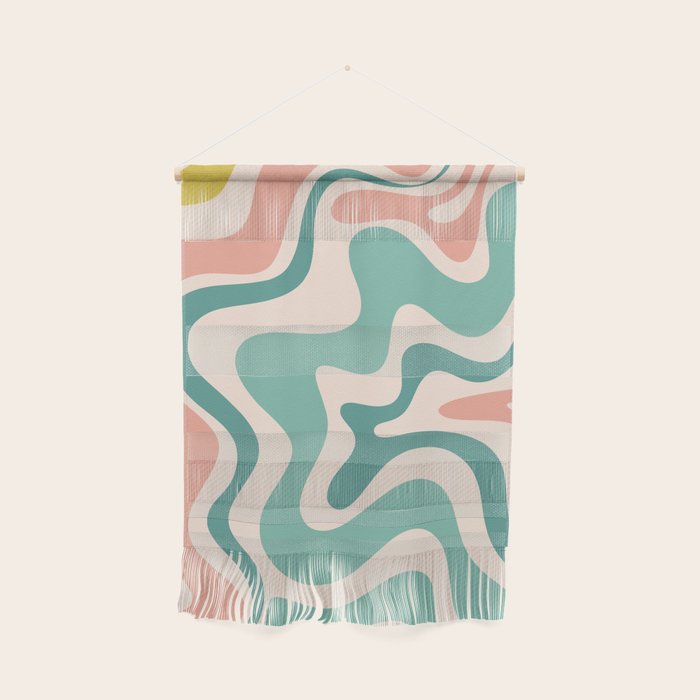 Retro Liquid Swirl Abstract Pattern Teal Blush Pink Mustard Wall Hanging Gallery Image 1