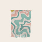 Retro Liquid Swirl Abstract Pattern Teal Blush Pink Mustard Wall Hanging Gallery Image 1