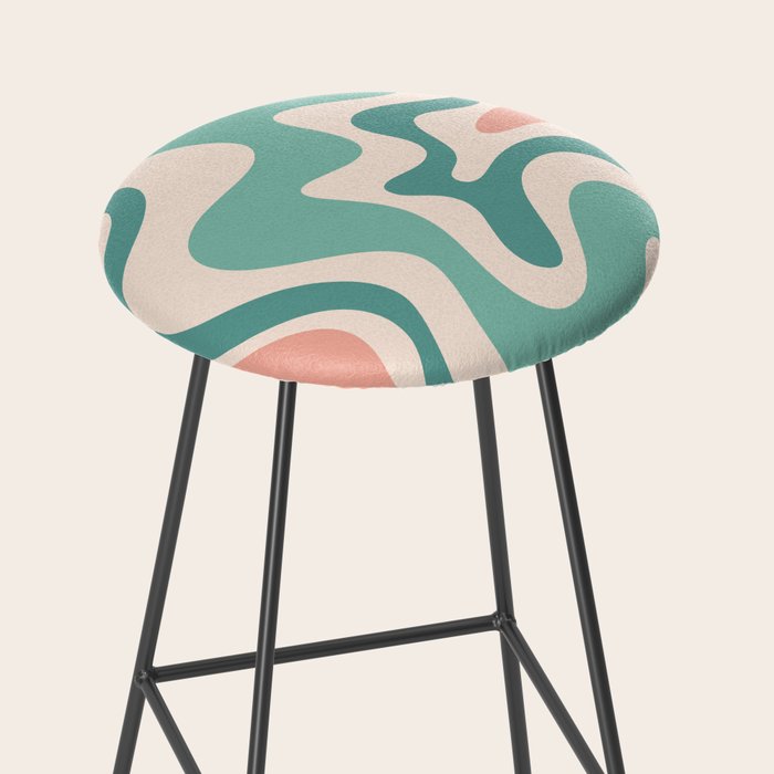 Retro Liquid Swirl Abstract Pattern Teal Blush Pink Mustard Stool Gallery Image 2
