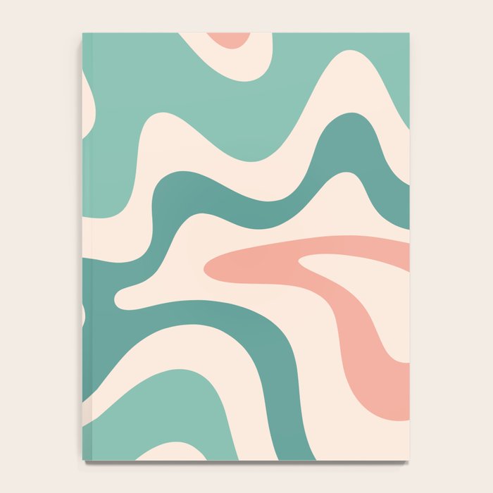 Retro Liquid Swirl Abstract Pattern Teal Blush Pink Mustard Notebook Gallery Image 4