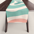 Retro Liquid Swirl Abstract Pattern Teal Blush Pink Mustard Table Runner Gallery Image 1