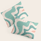 Retro Liquid Swirl Abstract Pattern Teal Blush Pink Mustard Pillow Sham Gallery Image 3