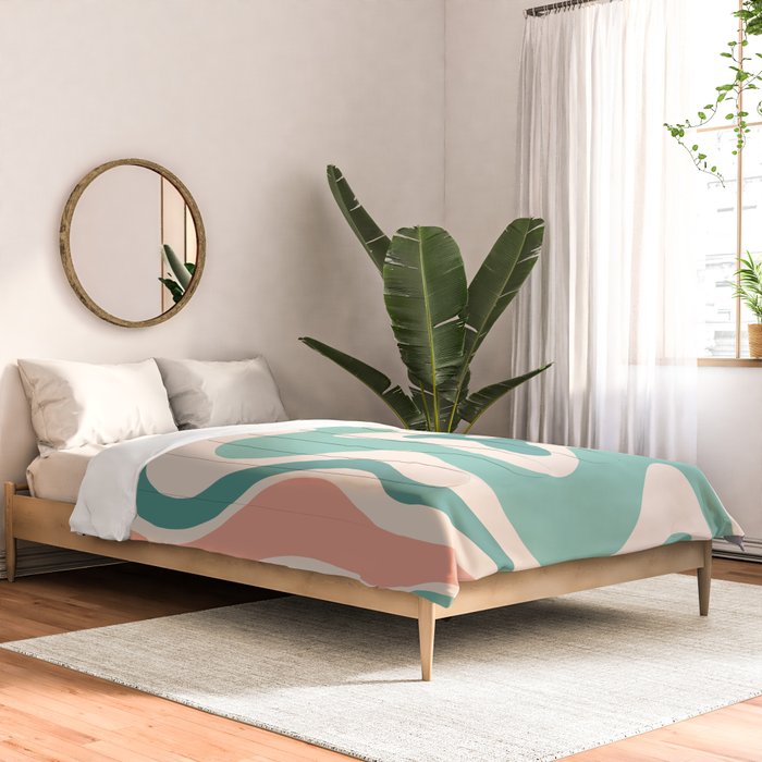 Retro Liquid Swirl Abstract Pattern Teal Blush Pink Mustard Comforter Gallery Image 2