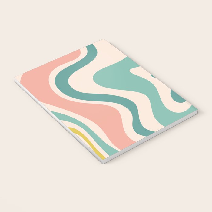 Retro Liquid Swirl Abstract Pattern Teal Blush Pink Mustard Notebook Gallery Image 3