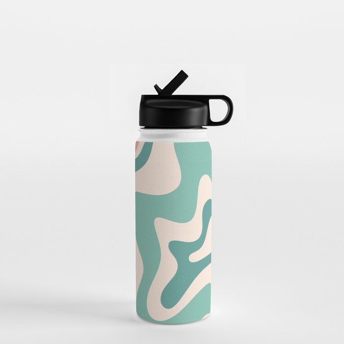 Retro Liquid Swirl Abstract Pattern Teal Blush Pink Mustard Water Bottle Gallery Image 1
