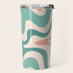 Retro Liquid Swirl Abstract Pattern Teal Blush Pink Mustard Travel Mug Gallery Image 2