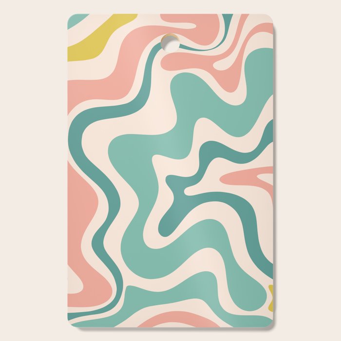 Retro Liquid Swirl Abstract Pattern Teal Blush Pink Mustard Cutting Board Gallery Image 1