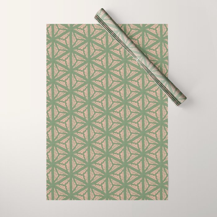 Threaded Geometric Green Peach Wrapping Paper Gallery Image 1
